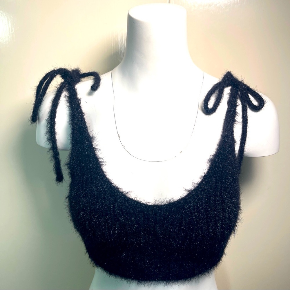 Zara Black label bow strips crop fluffy top S - Picture 5 of 7